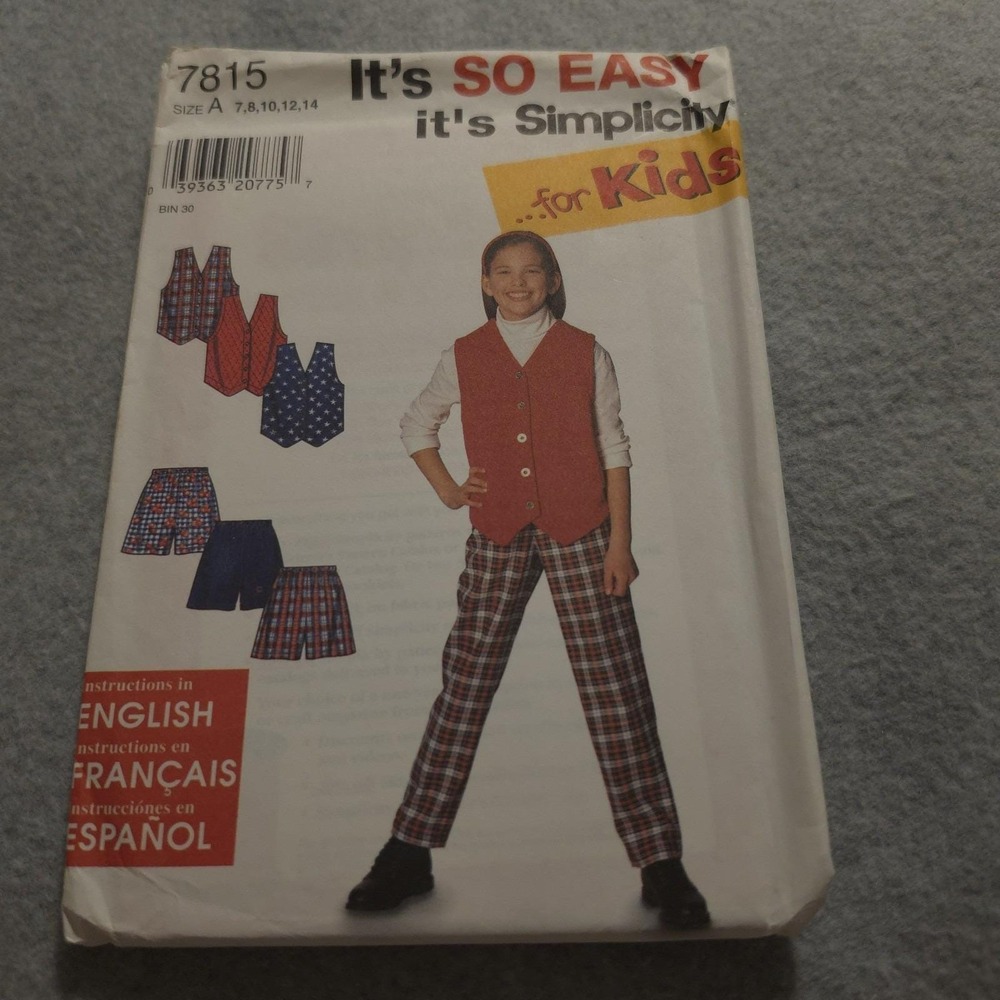 Vintage Simplicity‎ #7815 Girls Vest, Pants & Shorts Pattern- Sizes 7/8/10/12/14